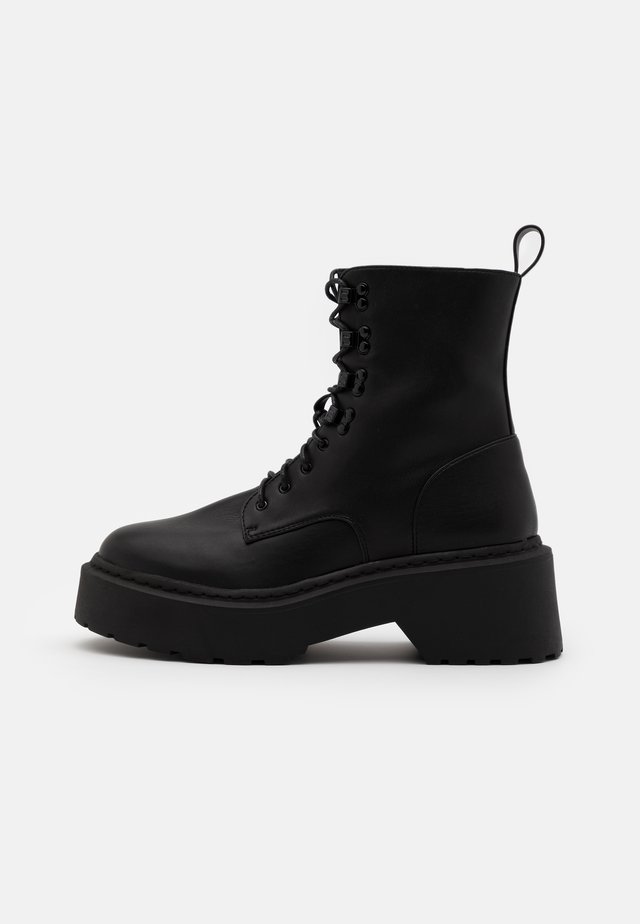 LACE UP CHUNKY SOLE BOOTS - Platform ankle boots - black