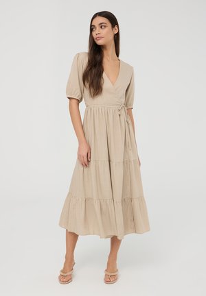 LONG CROSSOVER WITH FRILLS - Vestito casual - sabbia