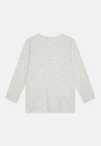 Helle graue Langarm-T-Shirt aus weichem Stoff, mit einem einfachen Rundhalsausschnitt und geradem Schnitt. Keine sichtbaren Muster oder Akzente.