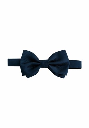 Nœud papillon texturé bleu marine avec un nœud central lisse et une sangle ajustable, présentant une forme symétrique classique.
