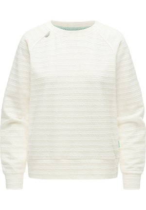 Off-white tekstureret langærmet sweatshirt med rund hals og subtilt vandret ribbet mønster.