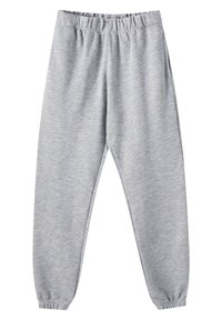 Helle graue Sweatpants aus weichem, strukturiertem Stoff. Mit einem elastischen Bund und schmal zulaufenden Bündchen an den Knöcheln. Keine sichtbaren Muster.