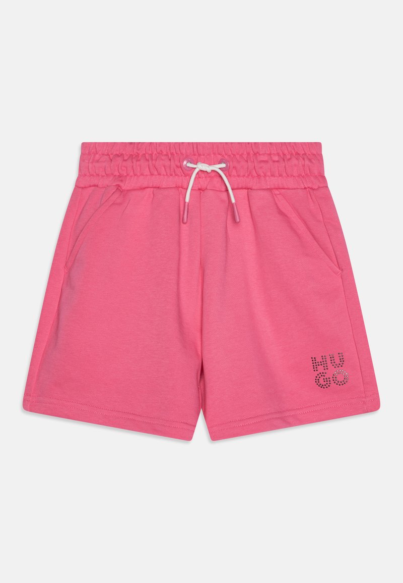 Růžové bavlněné šortky s elastickým pasem, šňůrkou a dvěma postranními kapsami. Na přední straně mají dekorativní logo se kamínky.