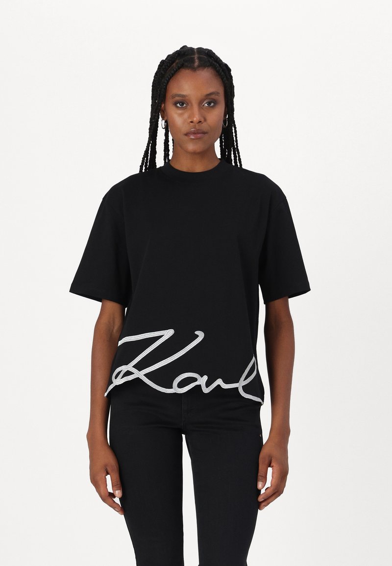 KARL LAGERFELD OVERSIZED SIGNATURE HEM - Lihtne T-särk - black