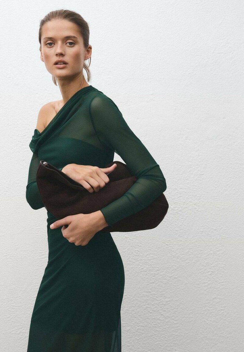 mango dark green dress Mango satin midi dress in olive green