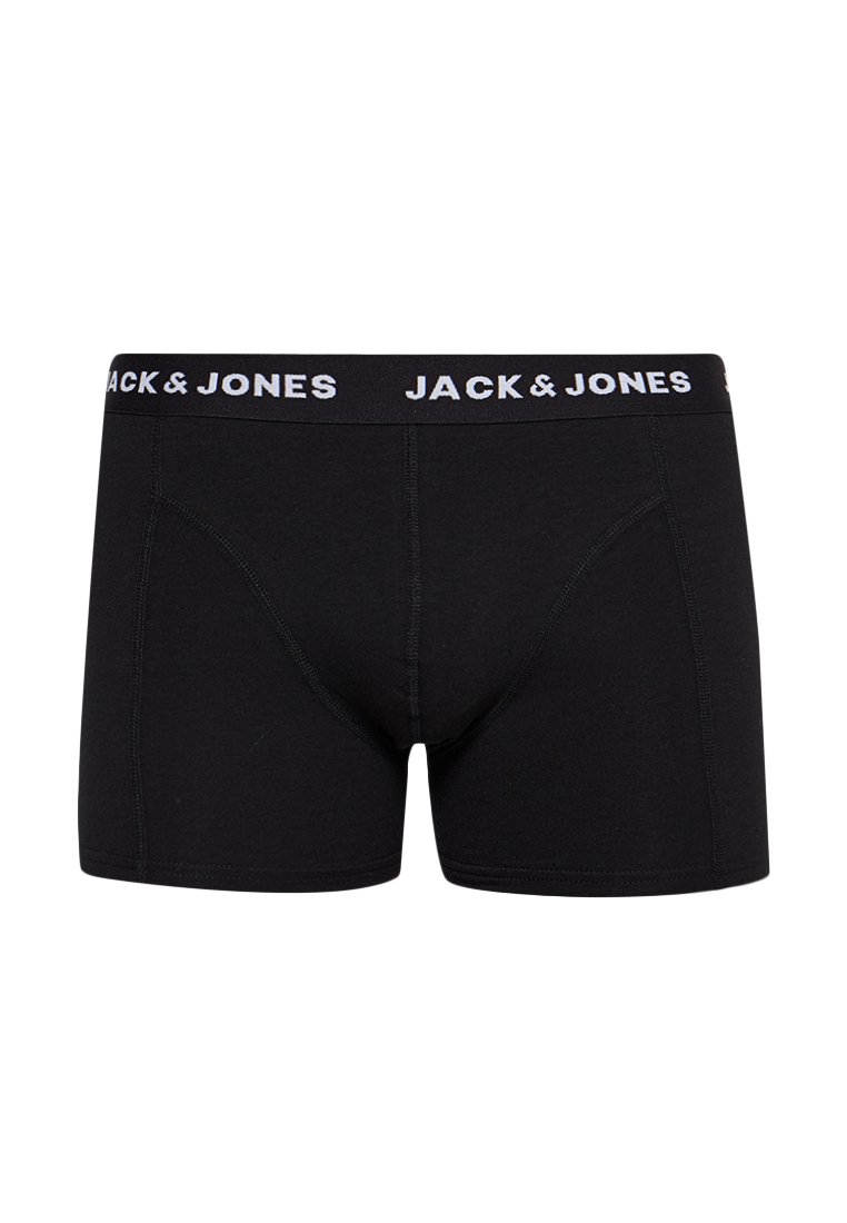 Boxer briefs negras de algodón, con una cinturilla elástica blanca que lleva la marca "JACK & JONES". Textura suave, diseño ajustado.