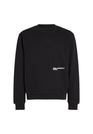 Czarna bluza wykonana z mieszanki bawełny, z okrągłym dekoltem, długimi rękawami, ściągaczami przy mankietach oraz białym logo na lewej piersi.