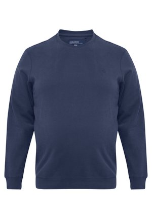 Tamsiai mėlyna sportinė palaidinė, pagaminta iš minkštos medžiagos, su apvaliu kaklu ir ilgomis rankovėmis. Subtilus prekės ženklas ant krūtinės. Klasikinis fasonas.