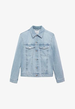 Svijetloplava traper jakna s klasičnom kragnom, kopčanjem na dugmad, dva džepa na prsima i dugim rukavima s detaljima na manžetama.