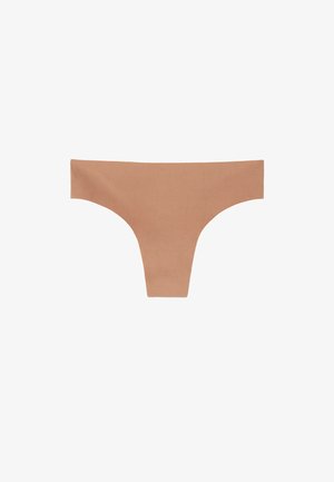 Tanga de algodón en color nude con un diseño minimalista, que presenta una textura suave y una cinturilla ancha y plana para mayor comodidad.