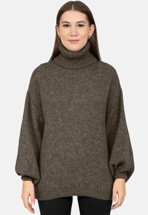 MIT ROLLKRAGEN - Strickpullover - taupe