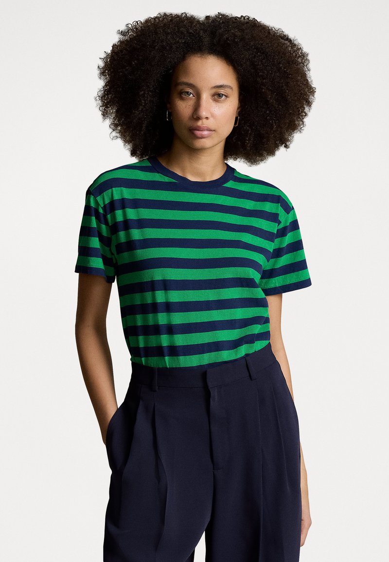 Polo Ralph Lauren STRIPED COTTON JERSEY CREWNECK TEE - Camiseta estampada - scarab green/refined navy
