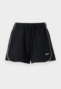 Μαύρο αθλητικό σορτς με λευκή επένδυση στα άκρα, ελαστική μέση με κορδόνι και μικρό λευκό λογότυπο Nike swoosh στο κάτω αριστερό πόδι.