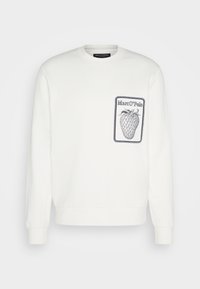Vit sweatshirt i bomull med en strukturerad jordgubbsgraphic på bröstfickan och ribbade muddar och nederkant.