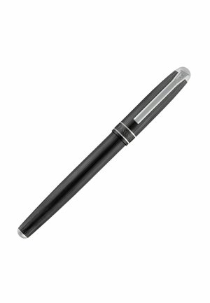 Black fountain pen with silver clip and accents, capped, angled diagonally on white background.