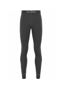Leggings térmicos grises con un ajuste ceñido, hechos de una tela suave. Cuentan con una cinturilla negra con "DOVRE" impreso en blanco. Diseño simple.