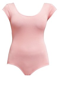 Světlé růžové body vyrobené z měkké tkaniny, s vyříznutým výstřihem a krátkými rukávy, přiléhavý střih a žádné viditelné vzory či akcenty.