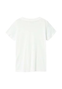 T-shirt blanc à manches courtes avec un col rond, fabriqué en coton lisse, présentant un design simple et épuré sans motifs.