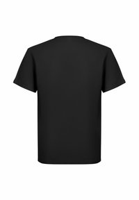 Černé bavlněné tričko, krátké rukávy, kulatý výstřih, jednoduchý design, lehká tkanina, žádné viditelné loga ani vzory, zadní pohled.