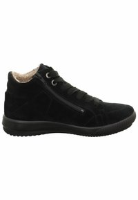 Sneakers alte nere in suede con una finitura testurizzata, dotate di chiusura con lacci, dettaglio con zip laterale e una foderatura interna morbida.