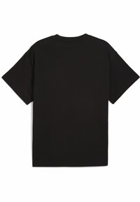 Sort kortærmet T-shirt med rund halsudskæring og en afslappet pasform. Lavet af bomuld, med en glat tekstur og uden synlige logoer eller mønstre.