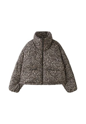 Stradivarius, ANIMAL PRINT HIGH-NECK PADDED CROPPED JACKET - Veste d'hiver - beige