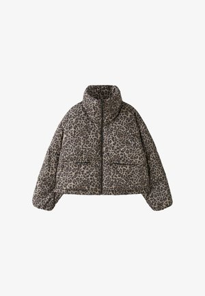 Stradivarius, ANIMAL PRINT HIGH-NECK PADDED CROPPED JACKET - Veste d'hiver - beige