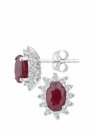 ROUND BRILLIANT RUBY AND DIAMOND OVAL CLUSTER  - Pendientes - white gold-coloured