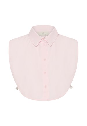 Bleda roza snemljiv ovratnik s klasičnim gumbnim zapiranjem, z ovratnikom in brez rokavov, izdelan iz gladkega blaga.