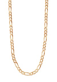 Złocony naszyjnik łańcuszkowy z wydłużonymi, połączonymi owalnymi ogniwami o gładkiej, błyszczącej fakturze. Idealny do noszenia w warstwach.