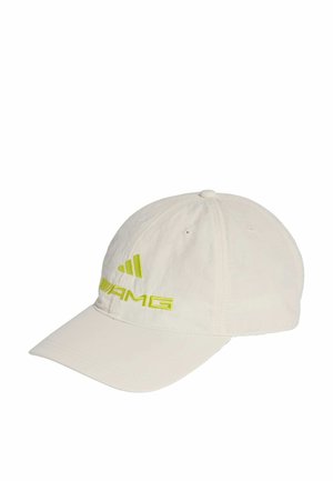 Casquette de baseball blanche avec visière incurvée, ornée d'un logo brodé vert et d'accents assortis. Fabriquée en tissu léger avec des œillets de ventilation.