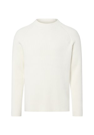 Weißer, gerippter Pullover mit Rundhalsausschnitt und langen Ärmeln, aus strukturiertem Stoff und in regulärer Passform.