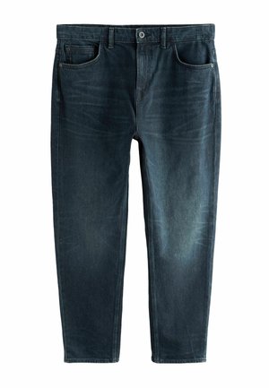 Jeans din denim albastru închis cu un finisaj deschis de piatră, cu cinci buzunare și un design cu picior drept. Dispune de un singur nasture frontal și închidere cu fermoar.