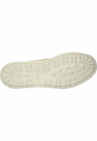 Suela de zapato de goma blanca con patrones de agarre texturizados. Presenta el logotipo embellecido "BLACKSTONE" en el centro. Bordes suaves, diseño ligeramente curvado.