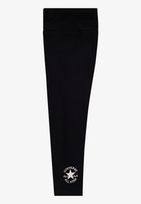 Leggings neri realizzati in tessuto elasticizzato, con un alto punto vita e un logo bianco Converse All Star vicino alla caviglia.