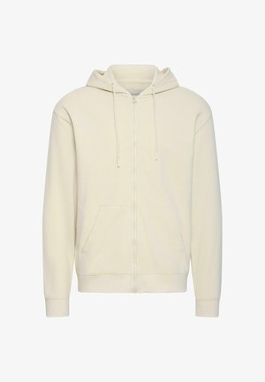 helebeež värvi täislukuga kapuutsiga dressipluus, millel on ees kängurutasku, reguleeritav nööriga kapuuts ning soonilised varrukaotsad ja alaäär.