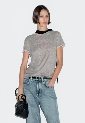 Massimo Dutti SHORT SLEEVE WITH DOUBLE TRIM - T-shirt basic - grey