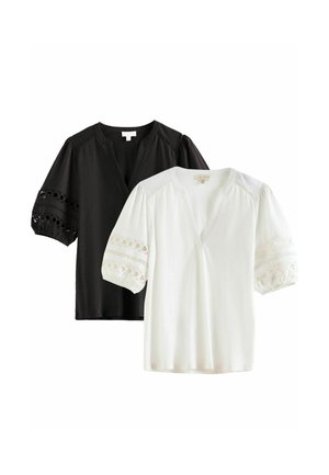 REGULAR FIT - V-NECK 2 PACK - Lihtne T-särk -  ivory and black
