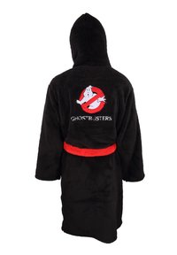 Svart playeroverall med huva, som har ett rött bälte. Baksidan visar Ghostbusters-logotypen i vitt och rött, med texturerad tyg.