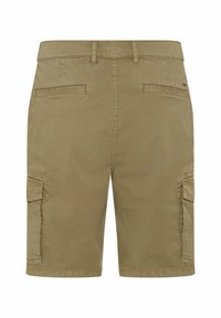 Pantaloni cargo color khaki con due tasche laterali, due tasche posteriori, passanti per cintura e un tessuto liscio e leggero. Design semplice e dritto.