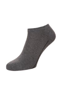 Dunkelsocken in Anthrazit, aus weichem Material gefertigt, mit einem gerippten Bündchen und glatter Textur sowie verstärkten Fersen und Zehen.