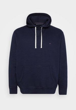 Sweatshirt cu glugă de culoare bleumarin, fabricat din bumbac, cu un buzunar frontal tip kangaroo, șnururi crem și logo brodat pe piept.