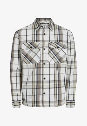 Ruuduline flanellshirt valge, beeži ja halli tooni. Omab kahte rinnataskut, musti nööpe ja klassikalist kraediangu.