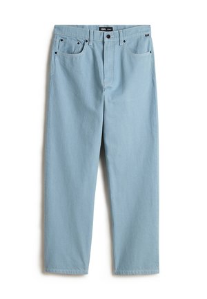 Ljust blå, raka jeans med fem fickor, subtil kontrastsömnad och en märkesetikett på midjan.