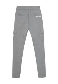 Grå sweatpants med en strukturerad väv, elastisk midja, två bakfickor och sidofickor för ökad funktionalitet.