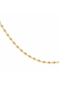Collana a catena ovale dorata realizzata con link in metallo lucido, caratterizzata da forme allungate e rotonde alternate con una texture liscia.