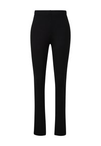 Leggings noirs en tissu lisse et extensible. Dotés d'une taille haute et d'un design à jambes droites, sans zips ni poches visibles.