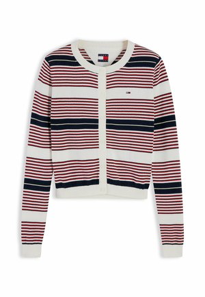 Tommy Jeans, TOMMY JEANS RIBBED SLIM CREW NECK CARDIGAN - Cardigan - lavish red   stripe