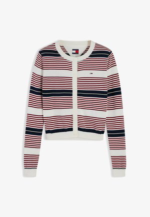 Tommy Jeans, TOMMY JEANS RIBBED SLIM CREW NECK CARDIGAN - Strickjacke - lavish red stripe