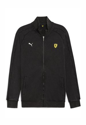 Sort zip-up Puma jakke med Ferrari-logo på brystet, ribbede manchetter og krave samt to frontlommer.